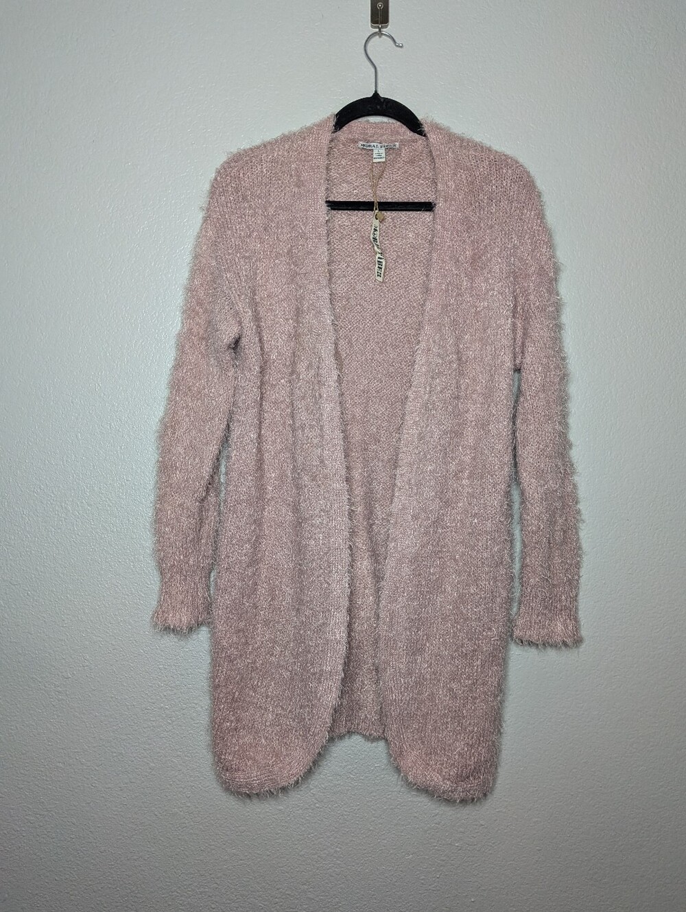 New Moral Fiber Pink Cozycore Casual Office Open Front Fuzzy Cardigan L NWT